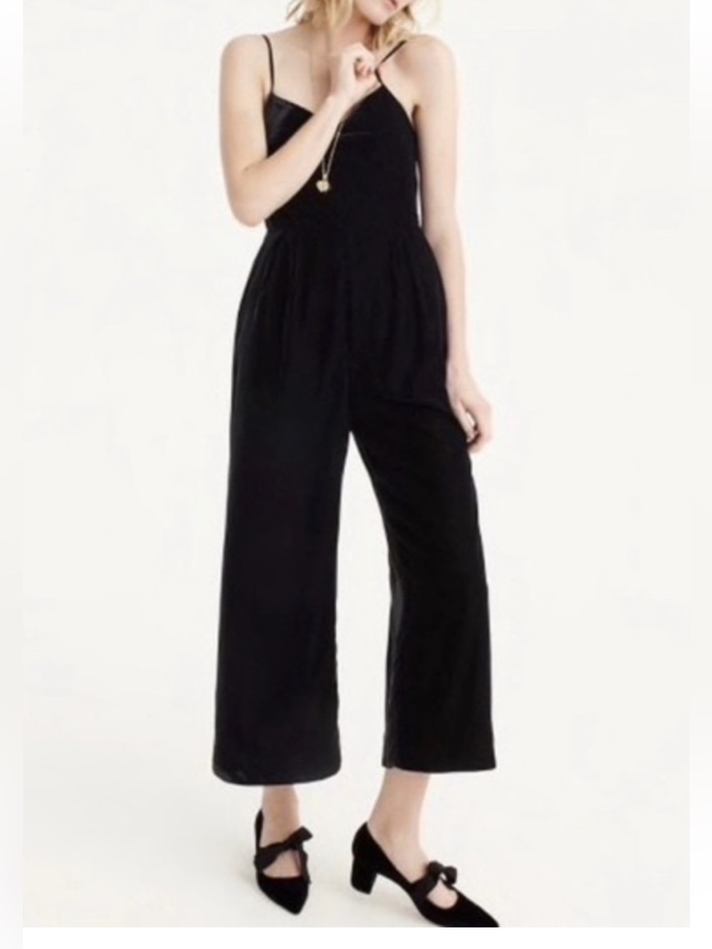 J. Crew velvet Black Spaghetti-Strap Wide-Leg Jumpsuit